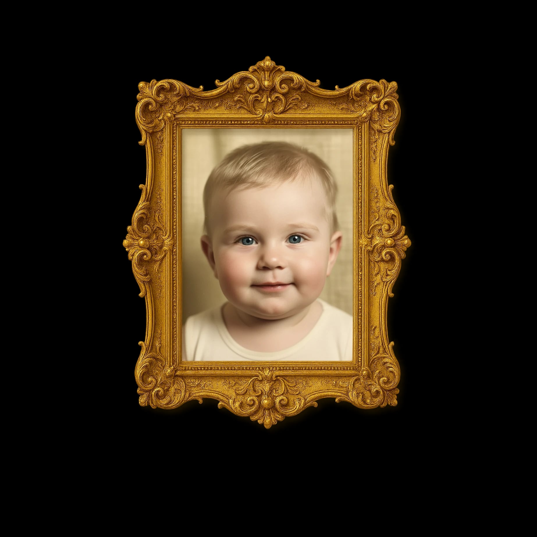 Restored baby portrait in elegant frame